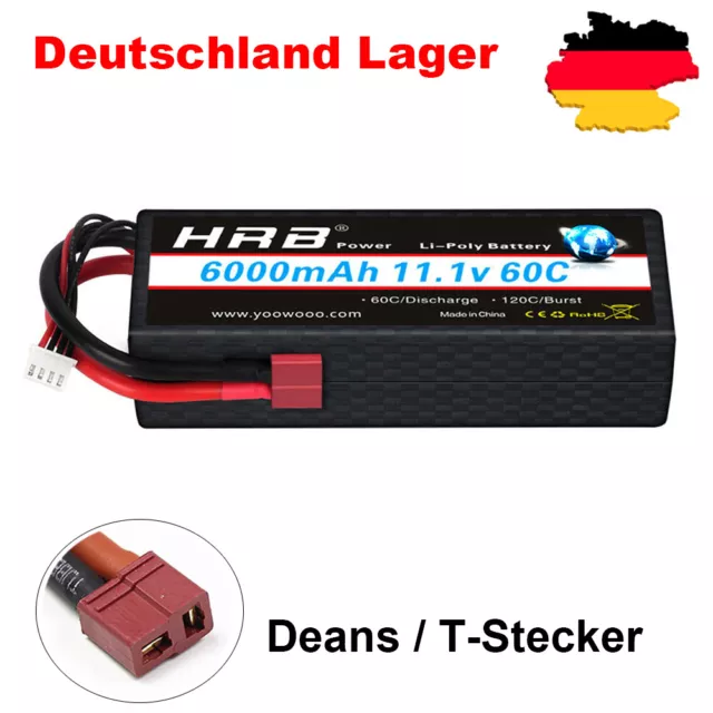 HRB 3S 6000mAh 11,1V 60C Deans T Hardcase LiPo Batterie for Auto Drohne Flugzeug