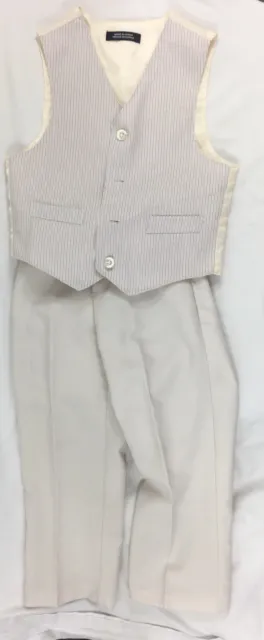 Boys Suit Size 4 Vest Pants Set Outfit Cream Tan Dressy Pinstriped