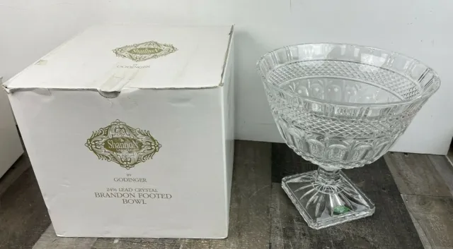NEW Stunning Lead Crystal Centerpiece Brandon Footed Bowl Godinger Shannon 4285