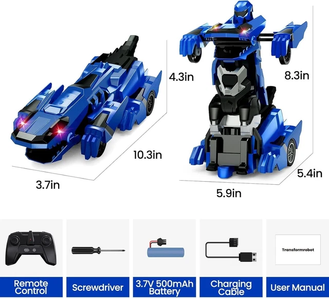 RC DINOSAUR ROBOT Car 2-in-1 Transform Remote Control Toy 360° Spin LED ...