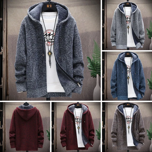 Men's Thick Warm Fleece Lined Hooded Hoodie Winter Zip Up Coat Jacket Sweatshirt
