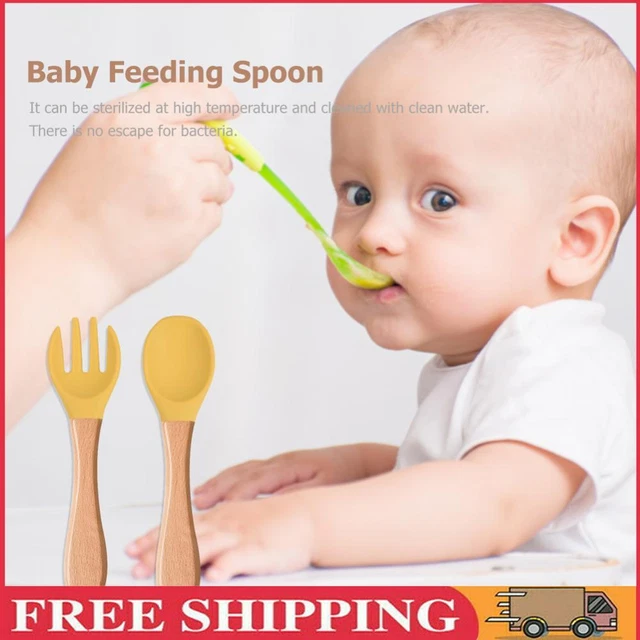 Baby Wooden Silicone Feeding Spoon Toddlers BPA-free Tableware (28)