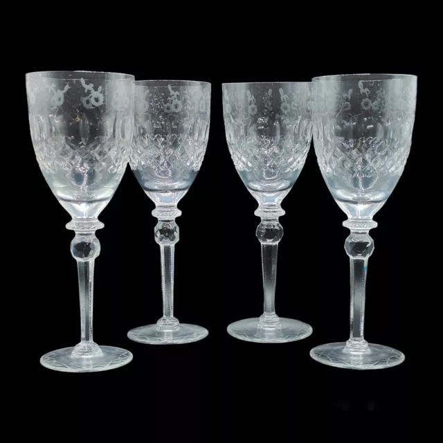 Rogaska Gallia Crystal Floral Etched Water Goblets Glasses