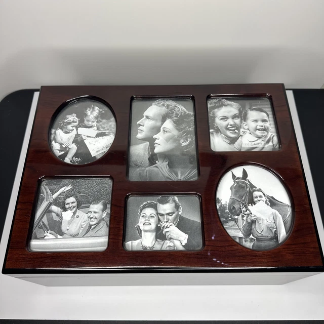 Vintage 1995 The Bombay Company Cherry Wood Photo Storage Box 4x6 Picture Frame