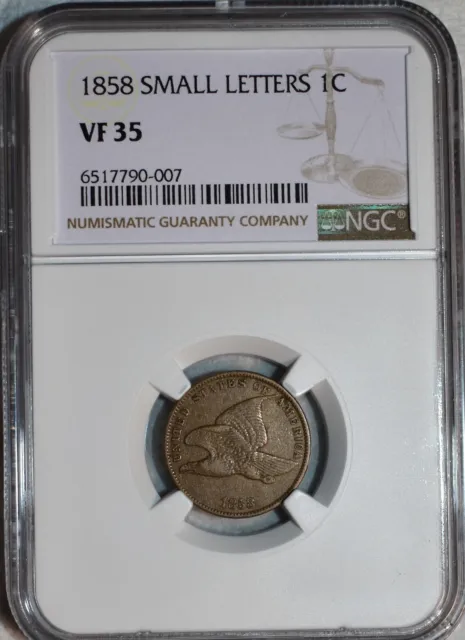 NGC VF-35 1858 Small Letters Flying Eagle Cent, Sharp specimen, Nearly XF.