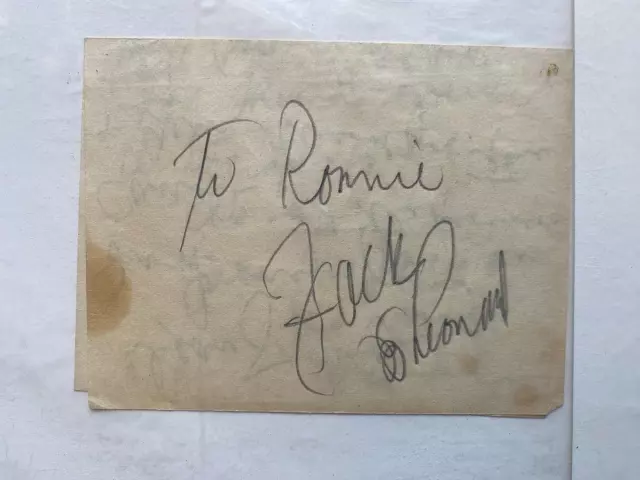 1960's Note. Bit Part Actor asking for Jack E. Leonard's Autograph (on back).