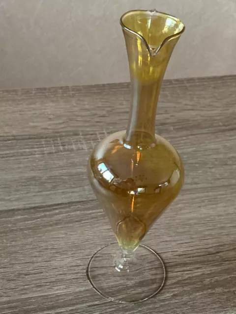 DDR Glas Vase Mundgeblasen Handarbeit Lauscha Gelb