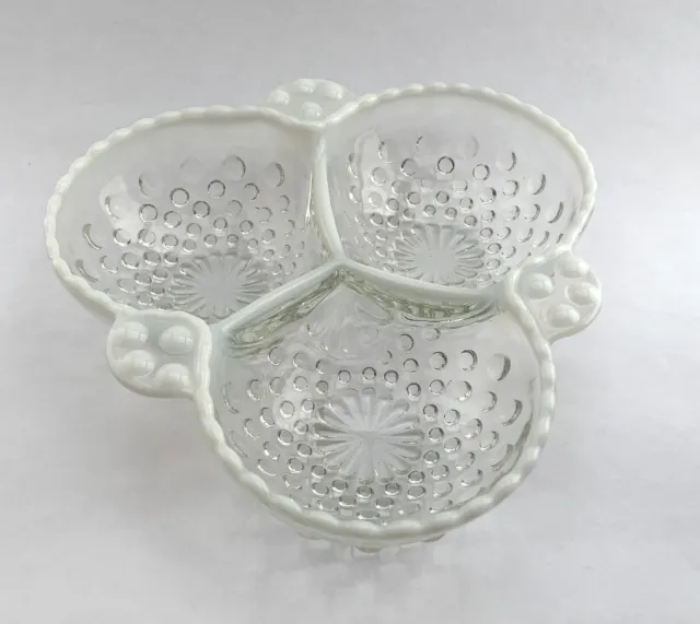 Vintage Fenton Clear To White HOBNAIL Glass Three Section Candy/Trinket Dish
