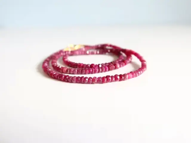 Collier ras du cou en rubis teint rose A++, perles à facettes, 18 pouces,...