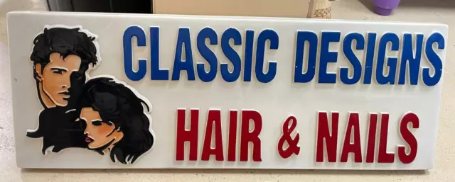 Large Vintage Classic Designs Hair & Nails Indoor Store Sign 47" X 17 1/2" 1993