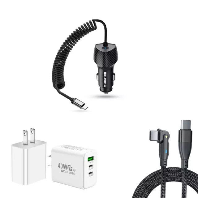 For iPhone 15 Plus Bundle - 40W USB C Fast Car + Wall Charger, Type C Cable