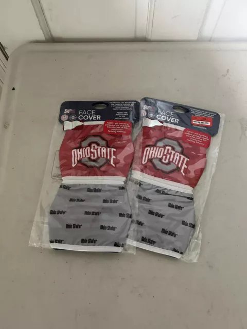 OHIO STATE BUCKEYES FOCO 2 PIECE FACE MASK COVERINGS, Red Grey, 2 Pack, New #6