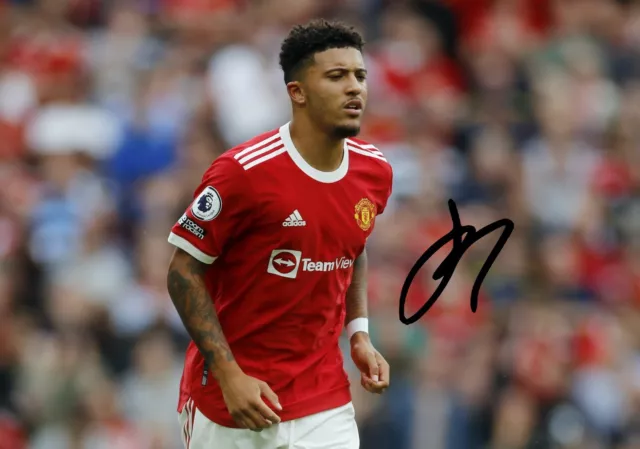 JADON SANCHO Signed MANCHESTER UNITED Poster Printed Photo Autograph 6x4