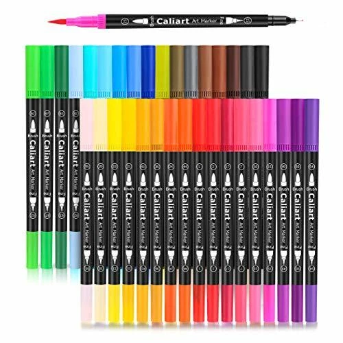 Caliart 34 Dual Brush Pens Art Markers Artist Fine & Brush Tip Pen Coloring M...
