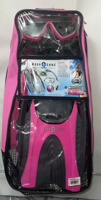 Aqua Lung Pro Sport Set Mask,snorkel,fins,bag New Sealed Size M U.K. 7-8 Pink