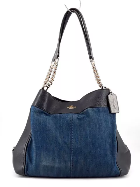 COACH Lexy F25884 Denim Blue / Dark Gray Leather Multi-Pocket Shoulder Purse