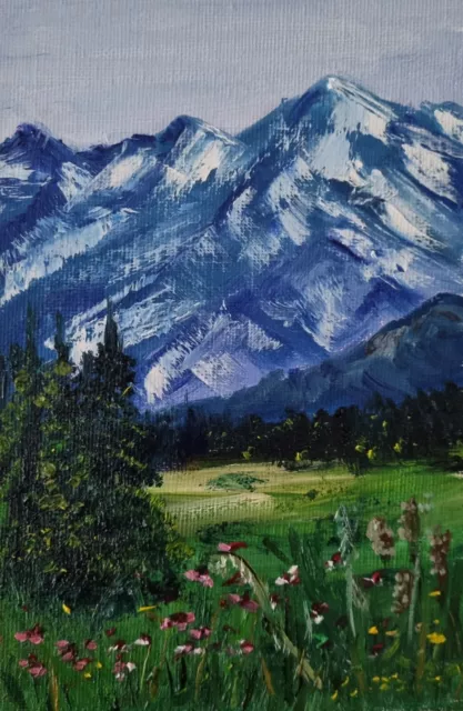 Mountain Landscape Wildflowers painting oil artwork Switzerland Alps