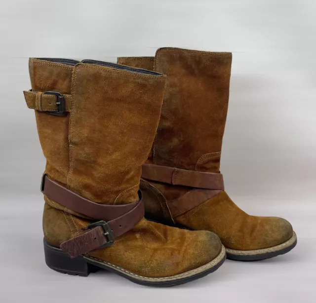 CLARKS LALLANA TAN Distressed Beat Suede Boots Women s Size 7 26.23 PicClick UK