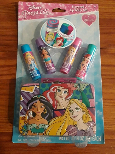 Disney Princess Lip Balm 5 pc Set Watermelon Cotton Candy Bubble Raspberry & Tin