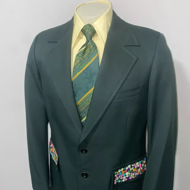 Vtg 60s 70s Polyester Blazer Sport Coat Suit Jacket Disco Bedazzled Mens 42 Long