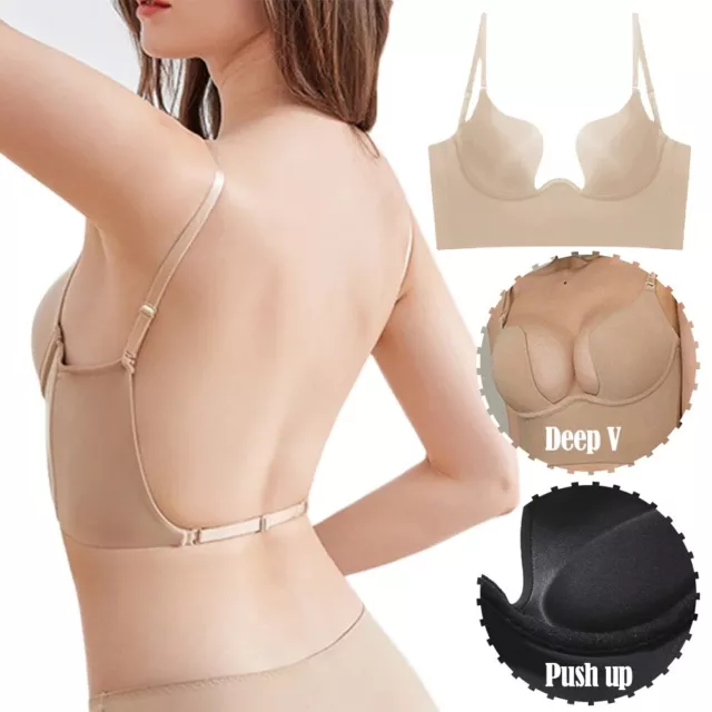 Women Invisible U Plunge Backless Underwear Push up Bra Full Body