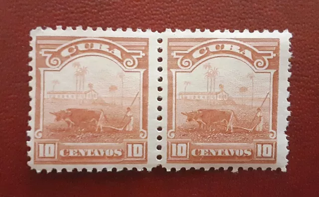 Censored Caribbean 1899 10c MNH Pair Plowing Sugar Cane Plant. Mi 11 Sc 237 2560