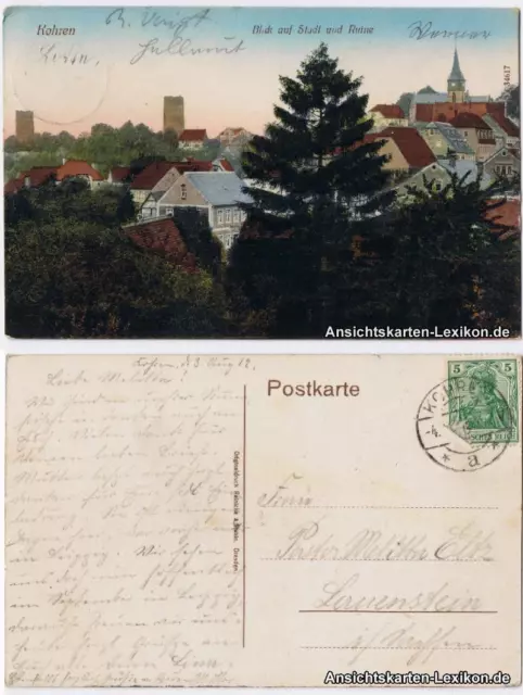 Ansichtskarte Kohren-Sahlis Blick auf die Stadt und Ruine - colorierte AK 1912