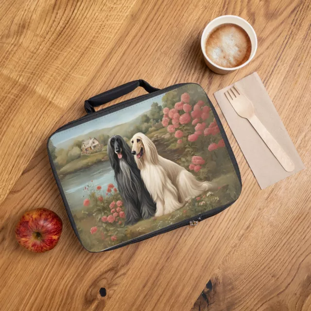 Floral Afghan Hound lunch bag, Cute cottagecore Afghan Hound picnic tote