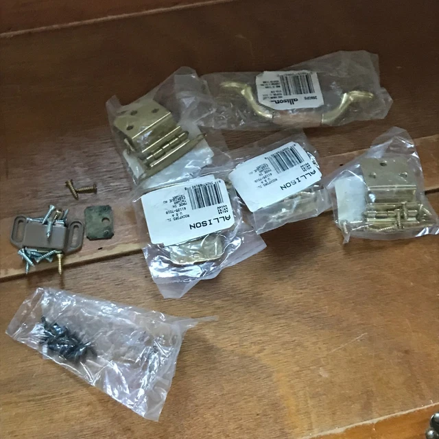 Estate Lot of 3 Pair Brass Door Cabinet Hinges & One Wood & Brass Drawer Pull Ha