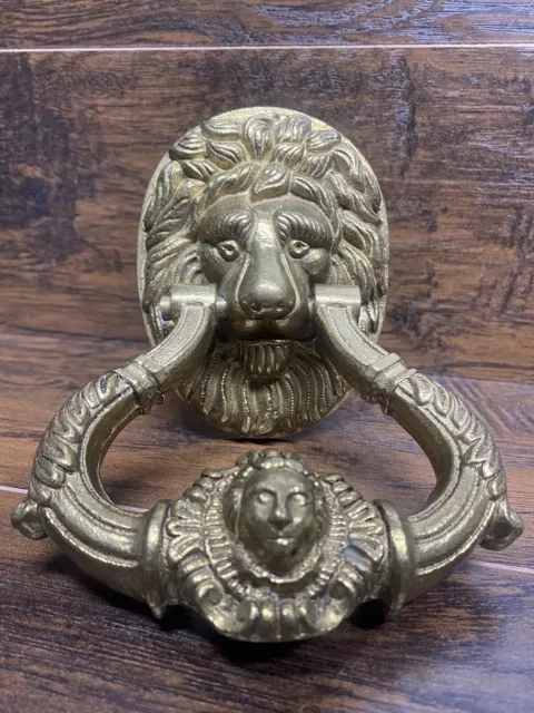 Spanish Colonial Ornate Lion Door Knocker Vintage Solid Brass Very Heavy