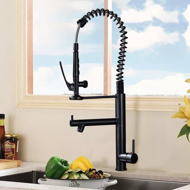 Commercial Kitchen Sink Spring Faucet Pull Down Sprayer Black Bronze High Arc