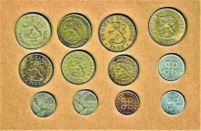 Finland, 12 coin lot w/ X2 1 Markka thru 1 Penni coins 1963 and up w/ B.U. coins