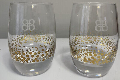 Pair of Bailey's Irish Cream Clear Glasses Gold Confetti Dots Rocks Tumblers