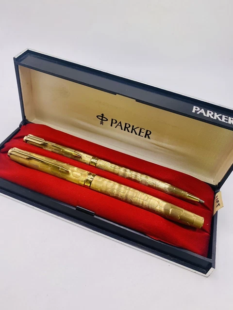 RARE PARKER 61 Stratus Fountain Pen & Ballpoint Set Box 14ct Gold Broad ...