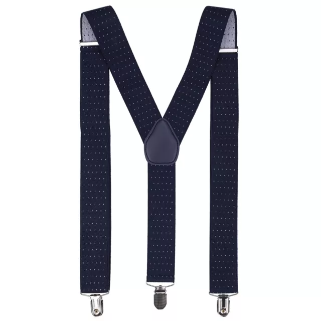 Apparecchi bretelle unisex da uomo larghi 35 mm blu navy con punti bianchi resistenti elastici