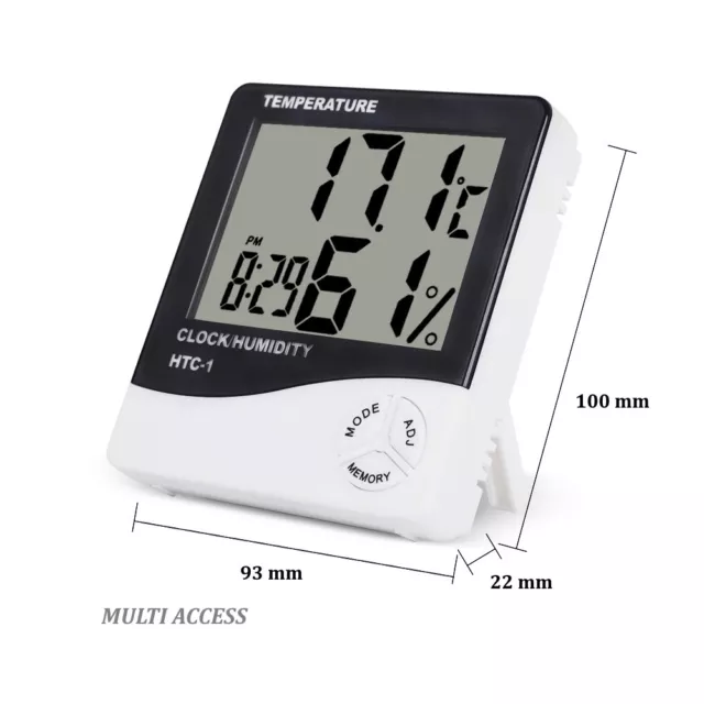 Thermomètre Hygromètre Numérique Digital Température Humidité intérieur Horloge 3