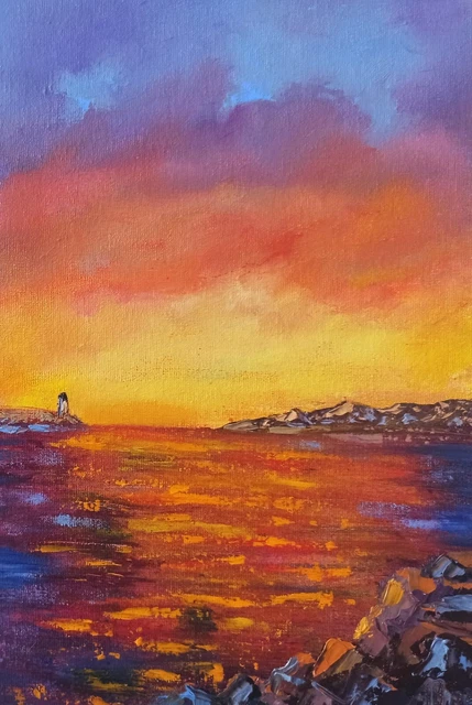 Original Beach Seascape Oil Painting on Canvas board Nautical Artwork 30x20cm