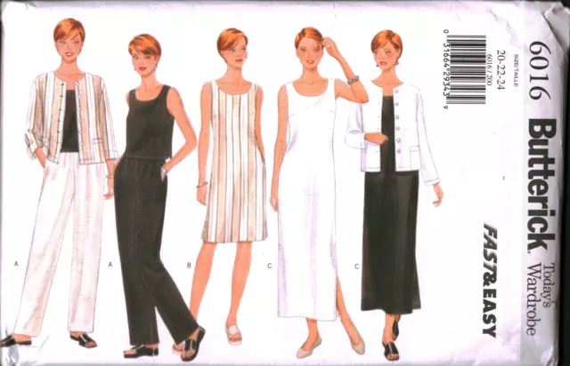 6016 Vintage Butterick Sewing Pattern Misses Loose Fitting Jacket Top Dress Pant