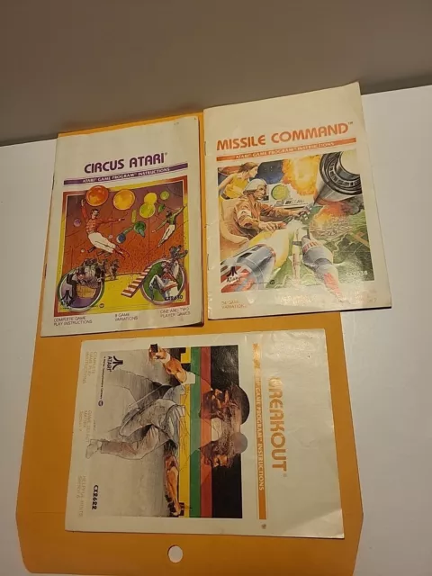 Atari Game Program Instructions Manual x3 -CIRCUS ATARI,MISSILE COMMAND,BREAKOUT