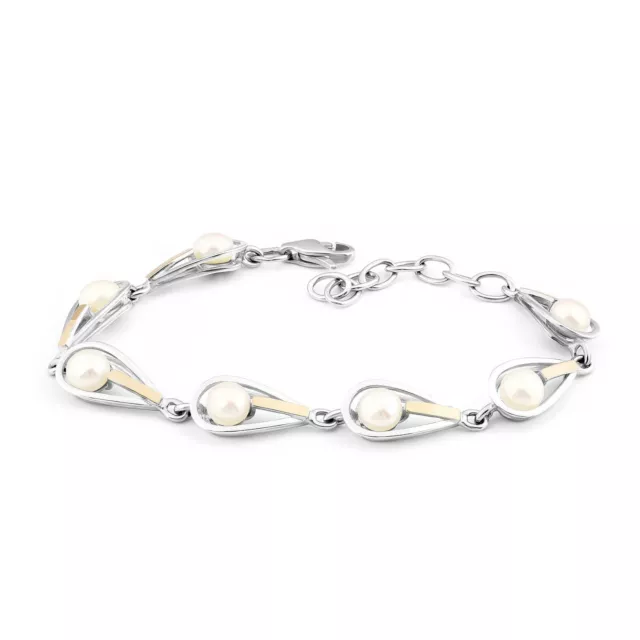 SiZ LuX Armband 925er Sterlingsilber mit 9K Gelbgold Perle Armreifen 107