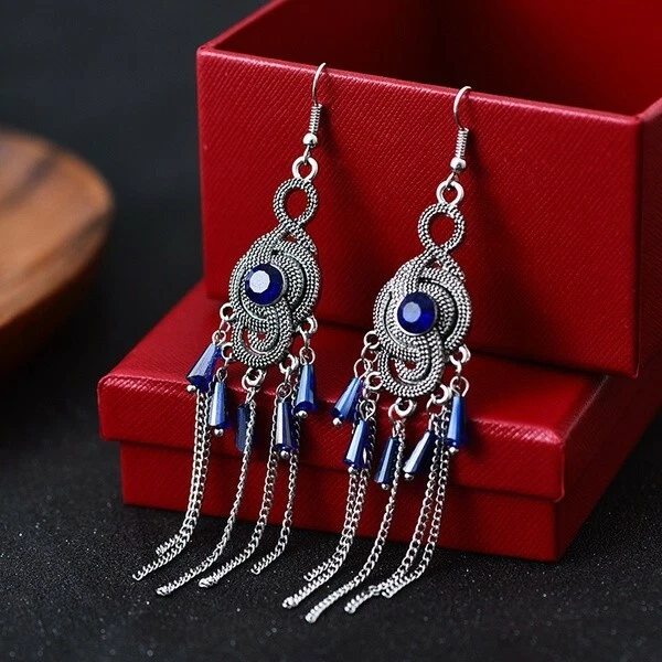 Vintage Long Tassel Earrings Retro Chinese Style Ethnic Jewelry