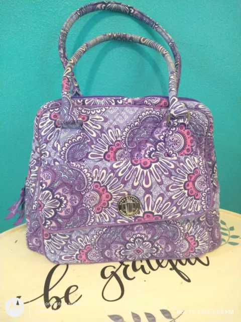 Vera Bradley Lilac Tapestry Turnlock Satchel Large Bowler Style Shoulder Bag