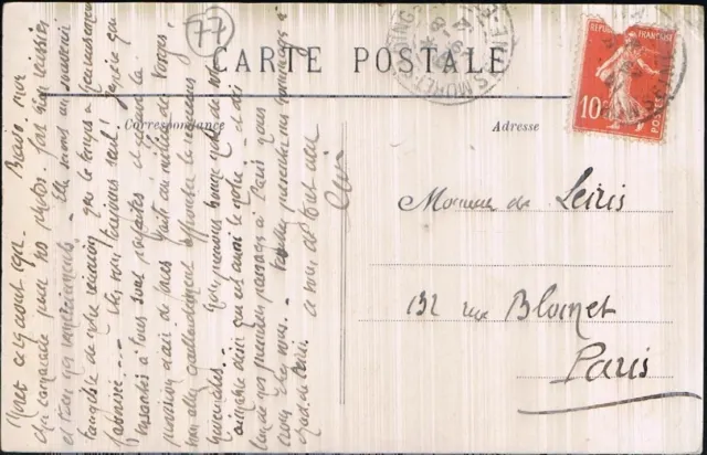 MORET sur LOING Tourelle CPA écrite à Mr de LEIRIS  132 rue Blomet Paris en 1912 2