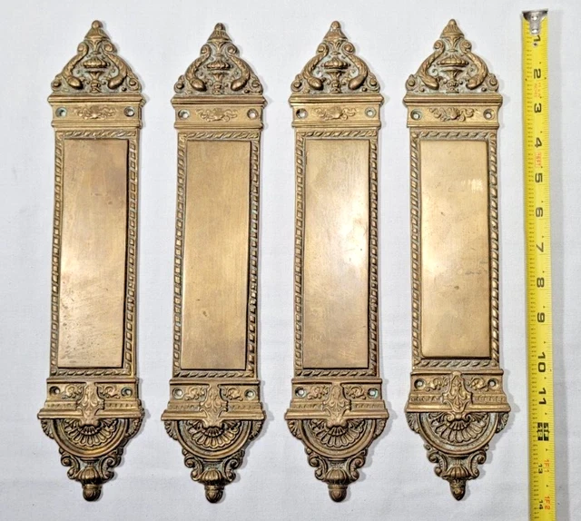 4 LARGE Brass Finger Plates Push Plate Door Handle Antique Vintage Victorian 14”