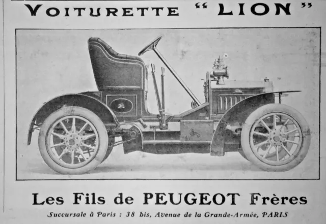 1906 Press Advertisement Lion Les Fils De Peugeot Brothers Cart - Advertising