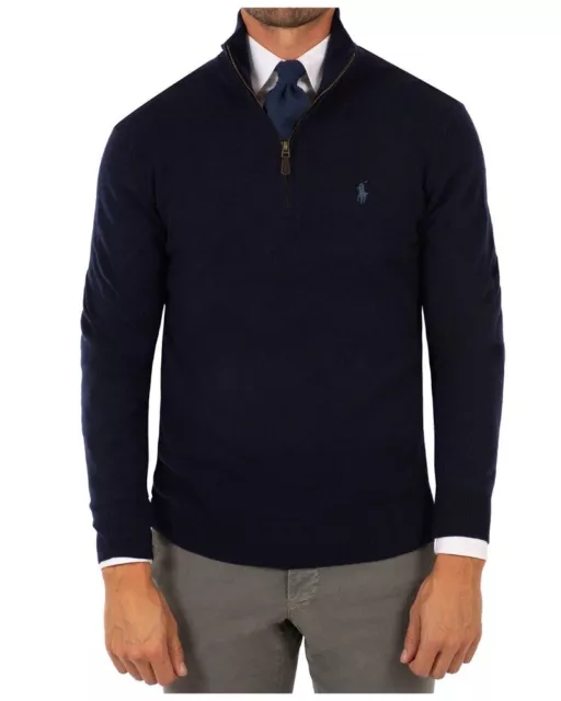 Polo Ralph Lauren Wool Jumper Navy 1/4 Zip Sweater