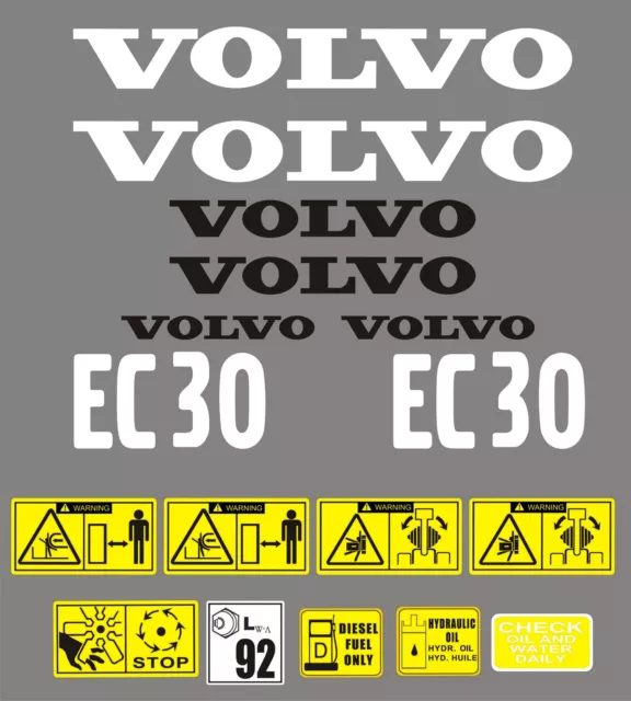 Decal Sticker Graphics set for VOLVO EC30 Mini Digger Bagger Pelle Autocollant