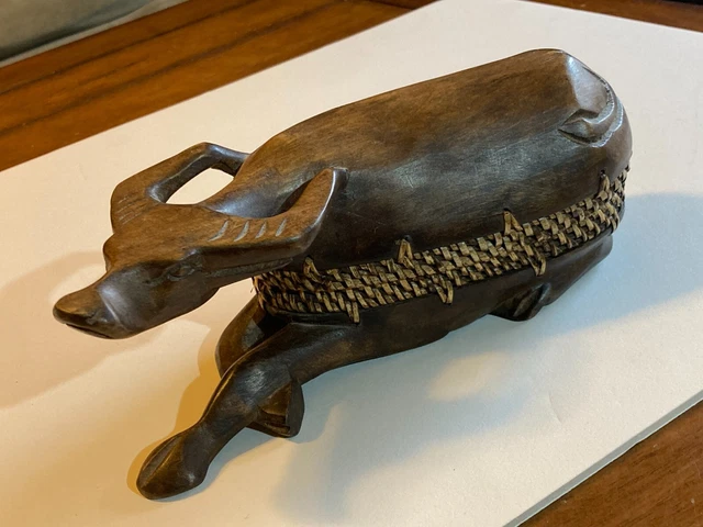 Vintage Beautiful Hand Carved Wooden Water Buffalo Sculpture Trinket Asian