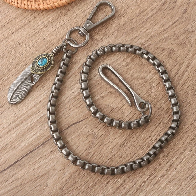 Men's Vintage Gunmetal Alloy Wallet Chain - 30" Long Biker/Trucker Style With Bullet Accent