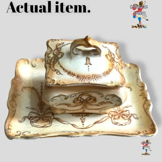 Ceramic Dressing Table Set Tray Trinket Bowl With Lid Vintage